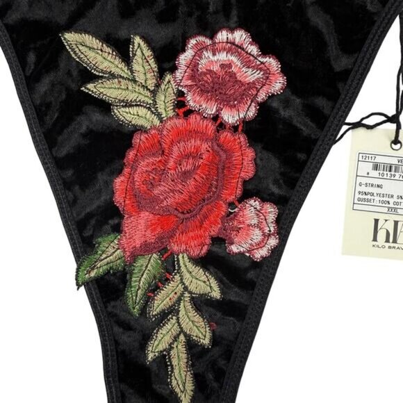 NWT KILO BRAVA Floral Crushed Velvet Low Rise G-String Sz XXXL - Picture 6 of 9